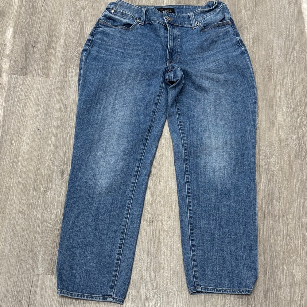 Talbots Flawless Five Pocket Boyfriend Jeans in Classic Blue size 12 cinch waist